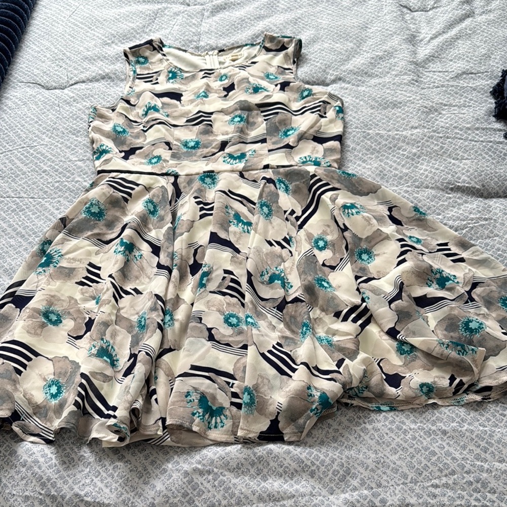 Floral Dress in Cream and Blue